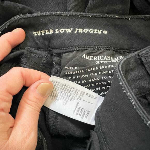American Eagle Super Low Jeggings Black Distressed Size 4 - Picture 3 of 7